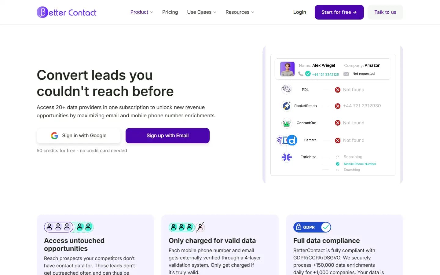 BetterContact public homepage