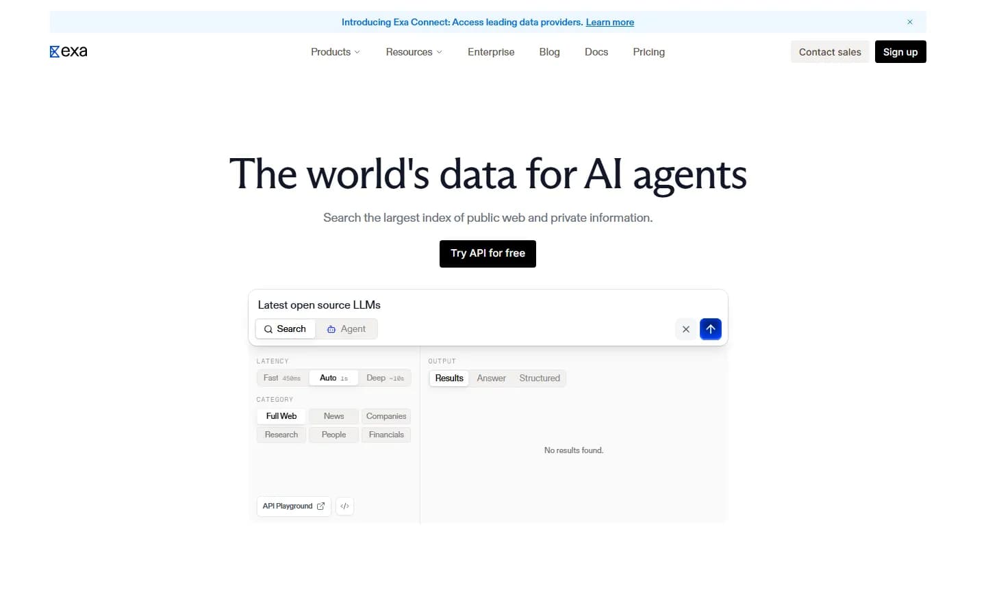 Exa public homepage