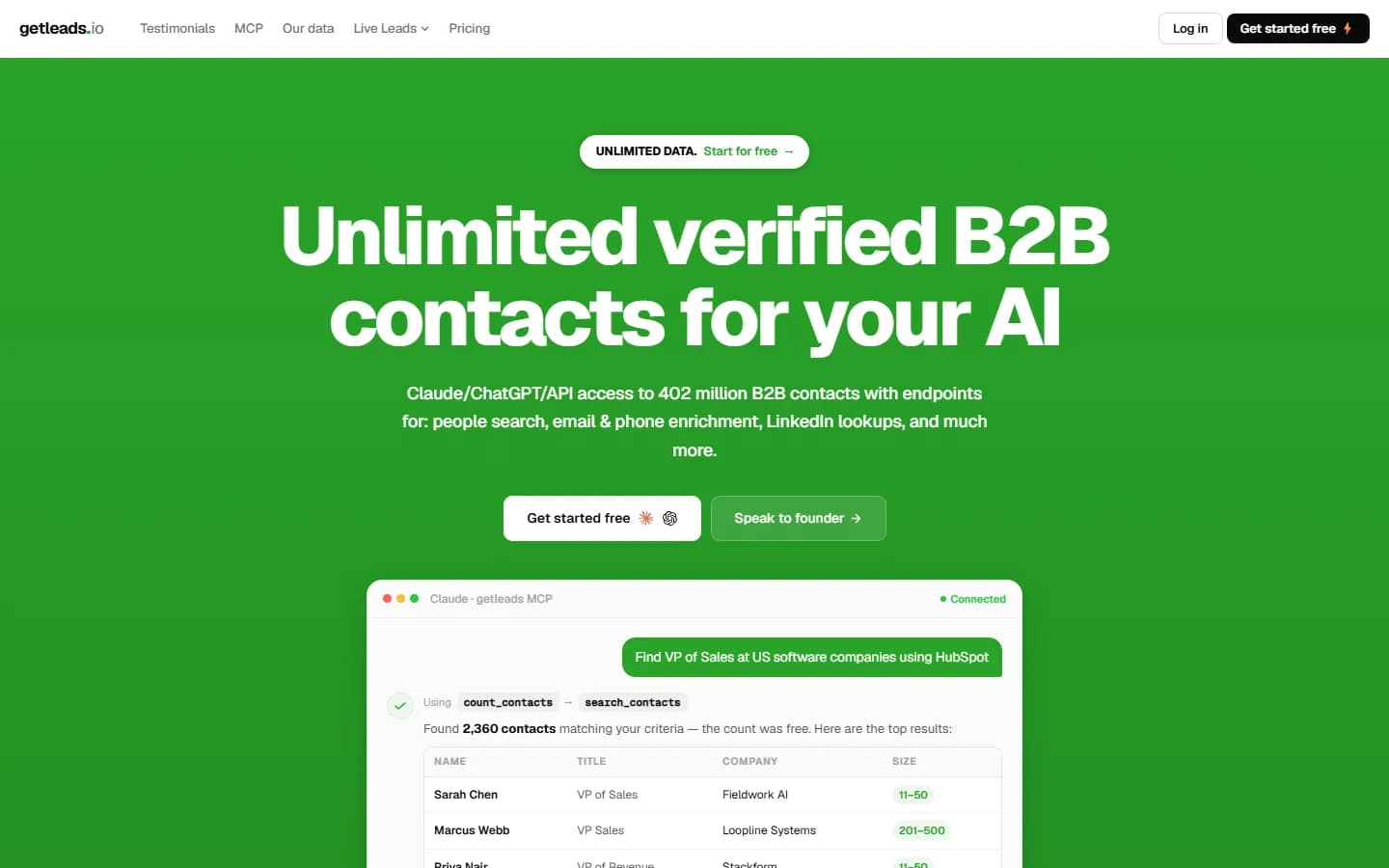GetLeads public homepage