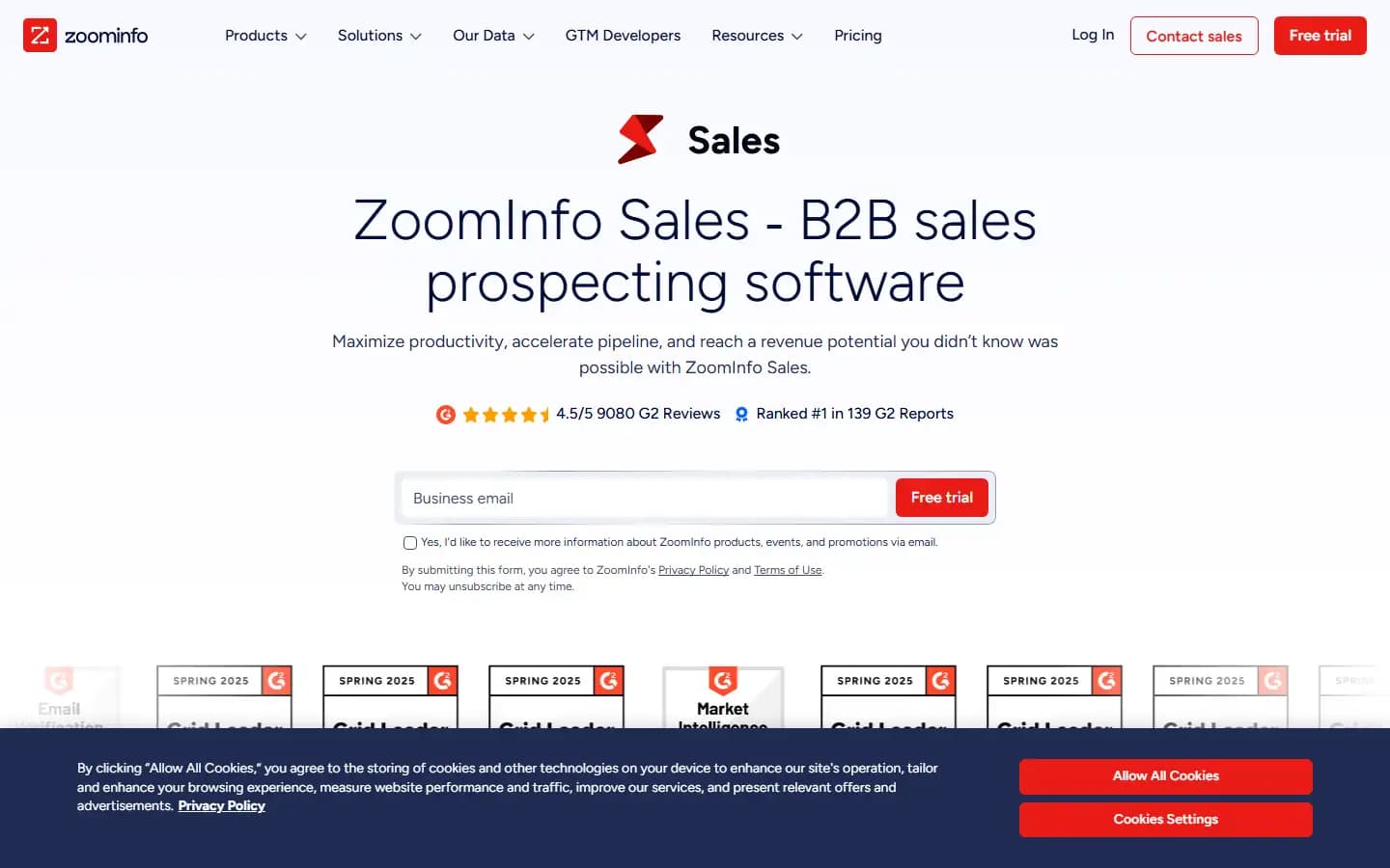 ZoomInfo public homepage